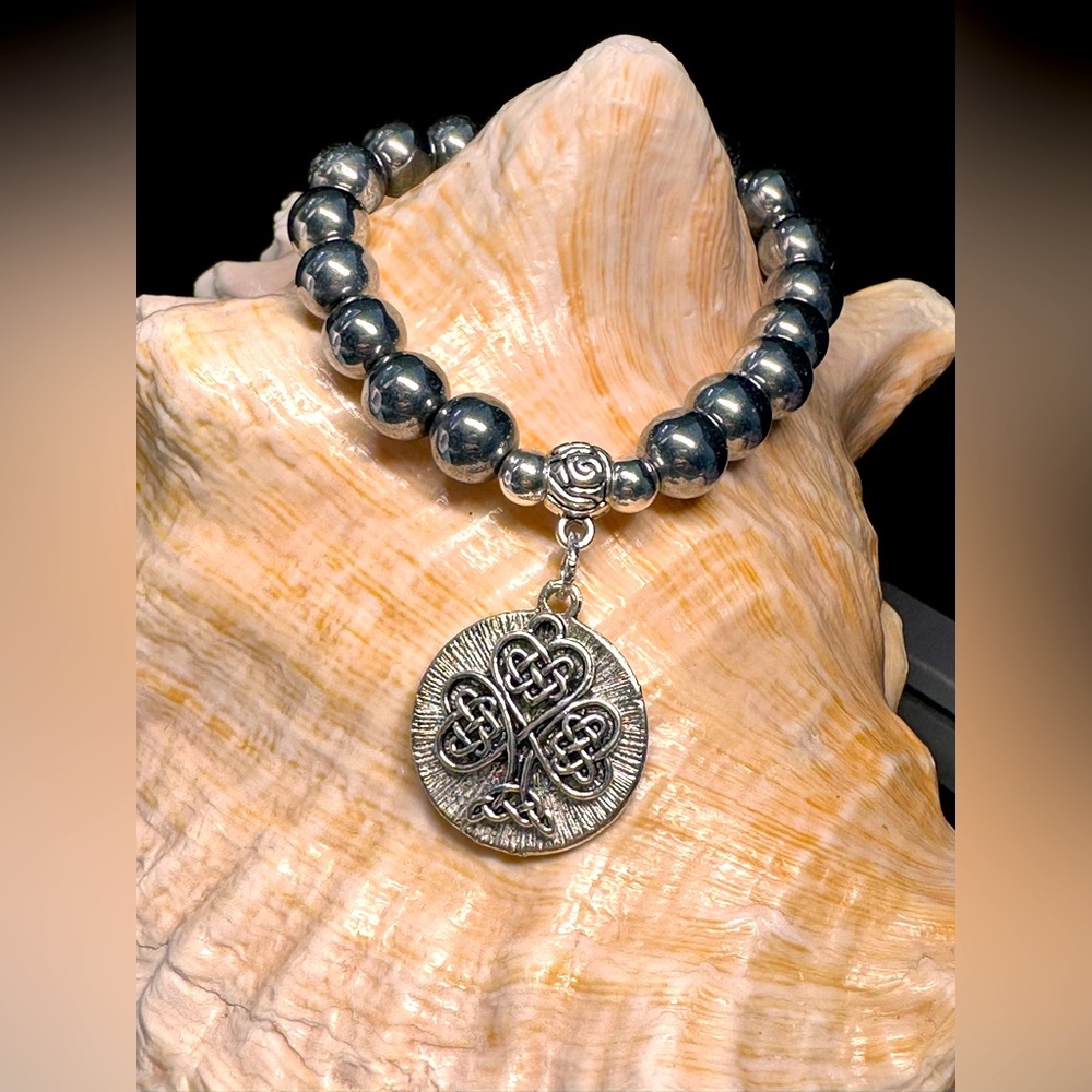 TREE OF LIFE  + SILVER HEMATITE NATURAL STONES BRACELET size 7”